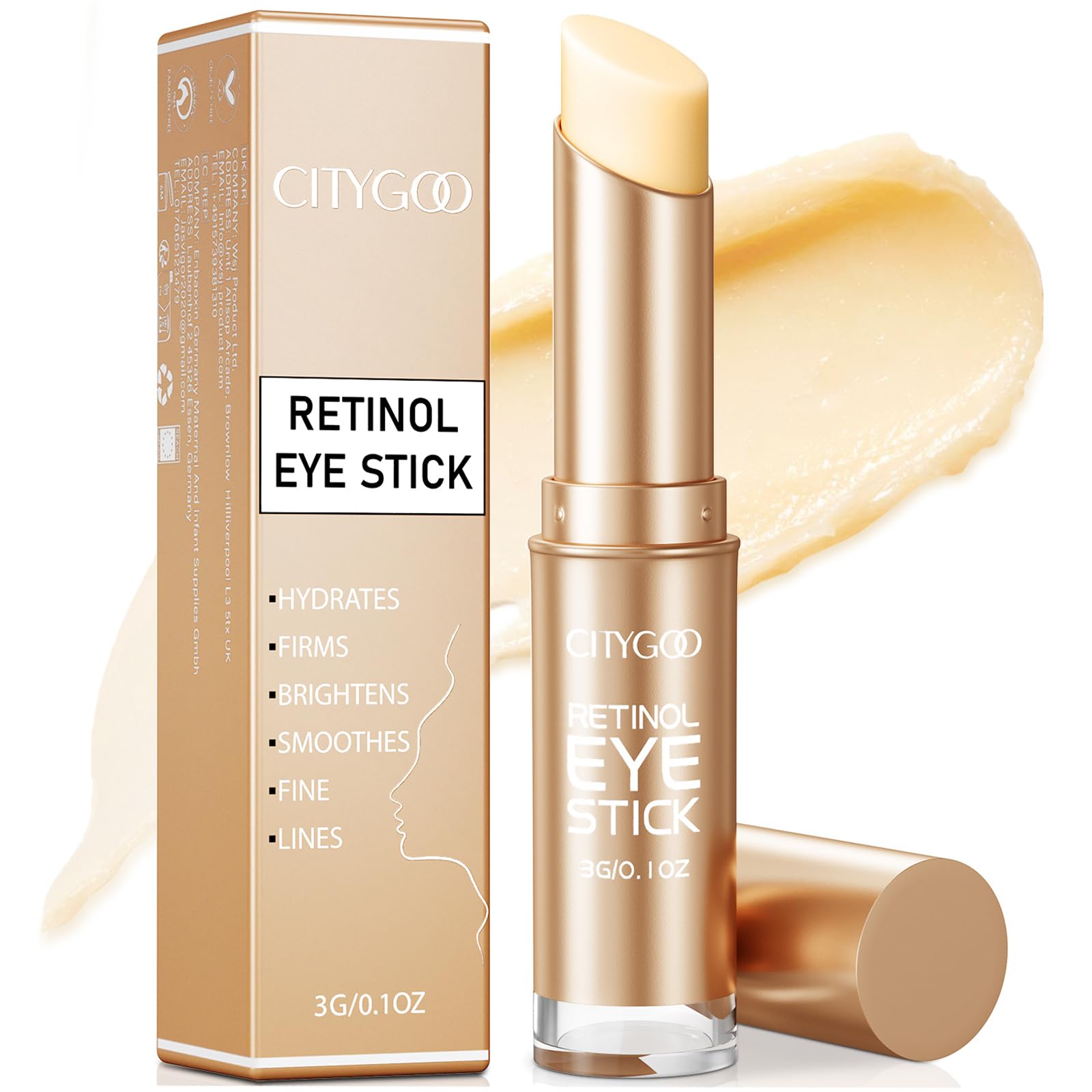CITYGOO Retinol Eye Stick With Collagen, Hyaluronic Acid For Dark Circle, Under Eye Cream Anti Aging, For Puffiness and Bags Reduces Fine Lines