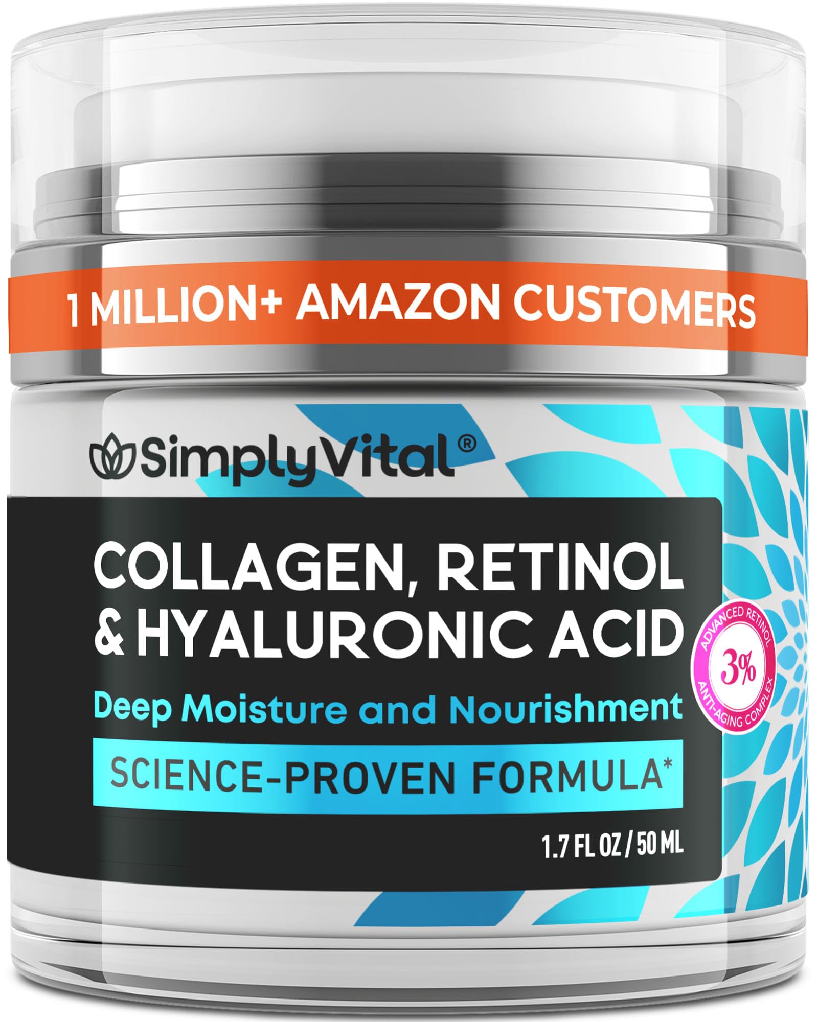 SimplyVital Face Moisturizer Retinol Collagen Hyaluronic Acid Cream 1.7 oz