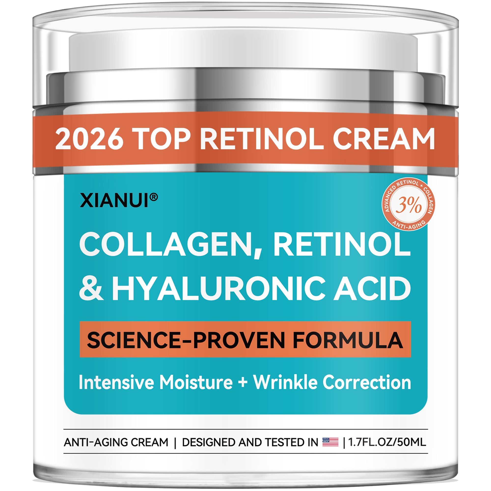 Retinol Face Cream with Collagen & Hyaluronic Acid - Anti Aging & Firming Face Moisturizer for Women & Men - Wrinkle Reduction Night & Day Cream, 1.7 Fl Oz