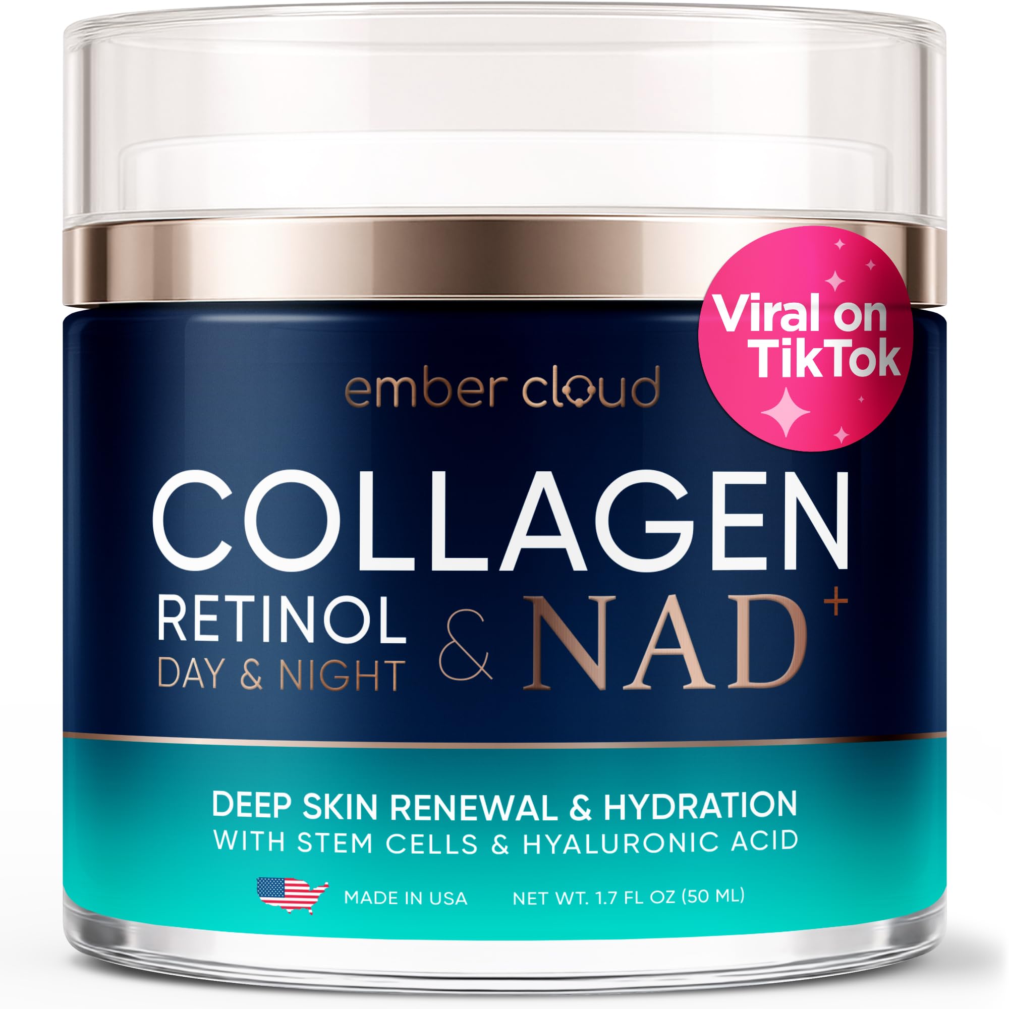 Collagen NAD+ Cream for Face Retinol Hyaluronic Acid 1.7 Oz